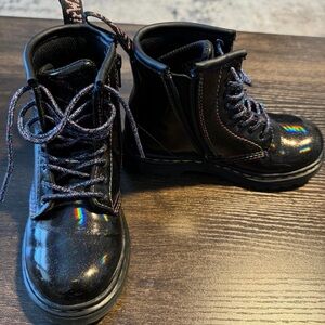 Dr. Martens Kids Black Holographic Lace-Up Boots with Side Zipper